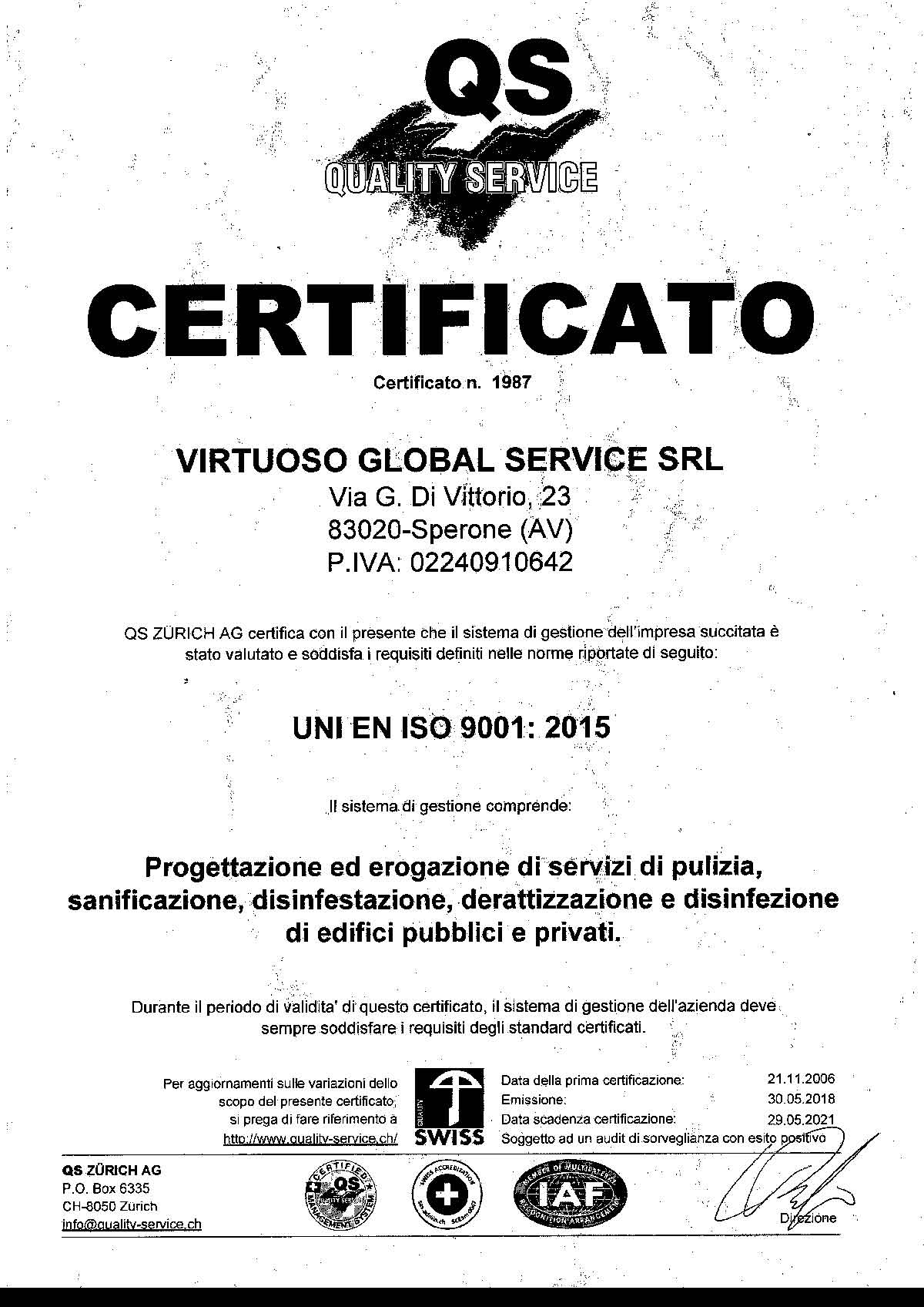 Certificato ISO 9001 2015